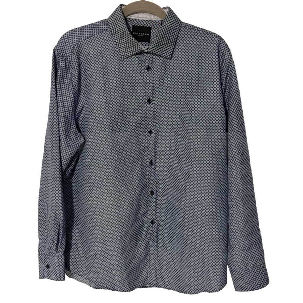 Calabrum London Men’s Long Sleeve Button Down Dress Shirt Large Blue 16-16 1/2